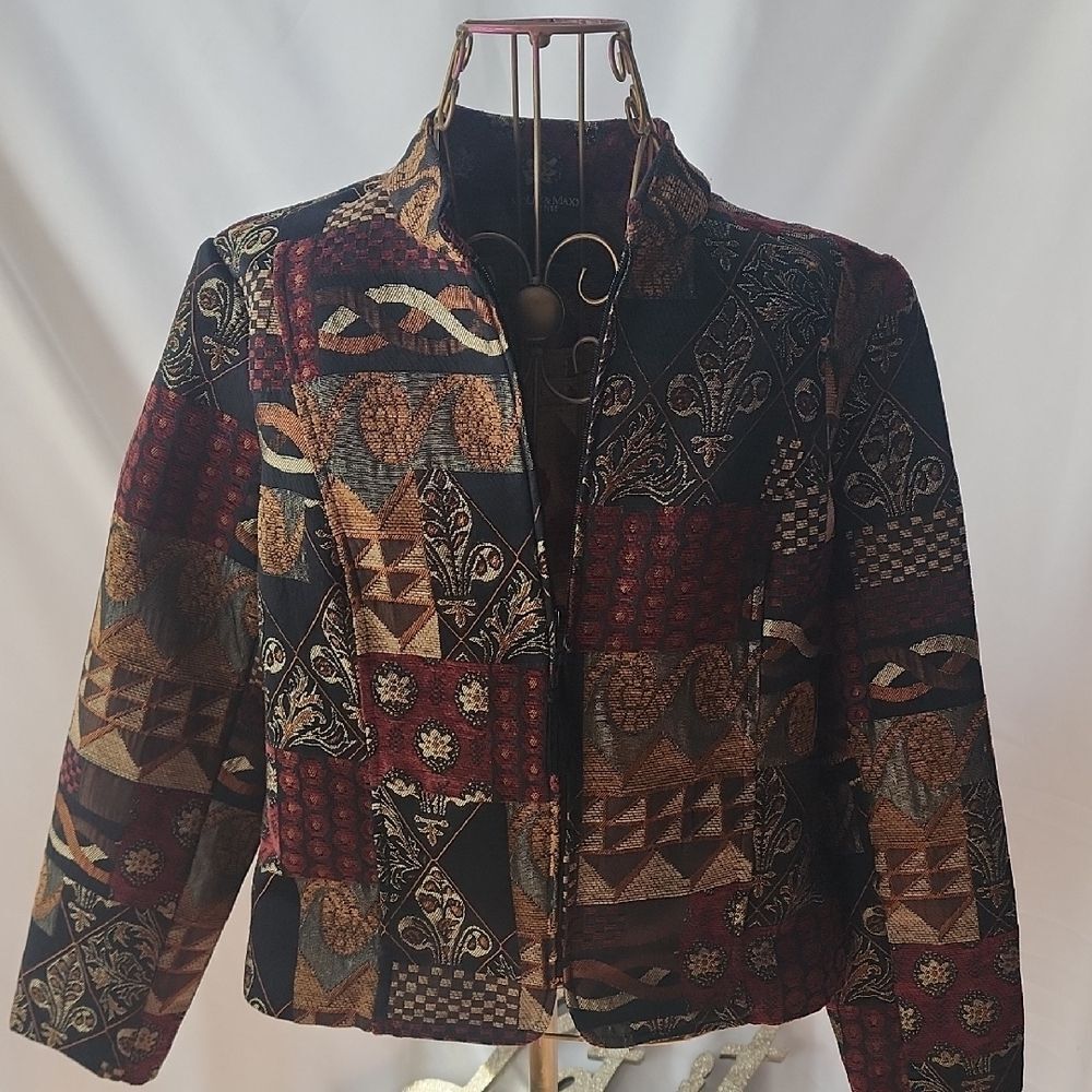 Lightweight Tapestry Patchwork Zippered Blazer Jacket Size PL